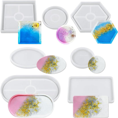 7er Set Silikonformen für Epoxidharz: Tablett, Untersetzer, Teller