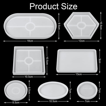 7er Set Silikonformen für Epoxidharz: Tablett, Untersetzer, Teller