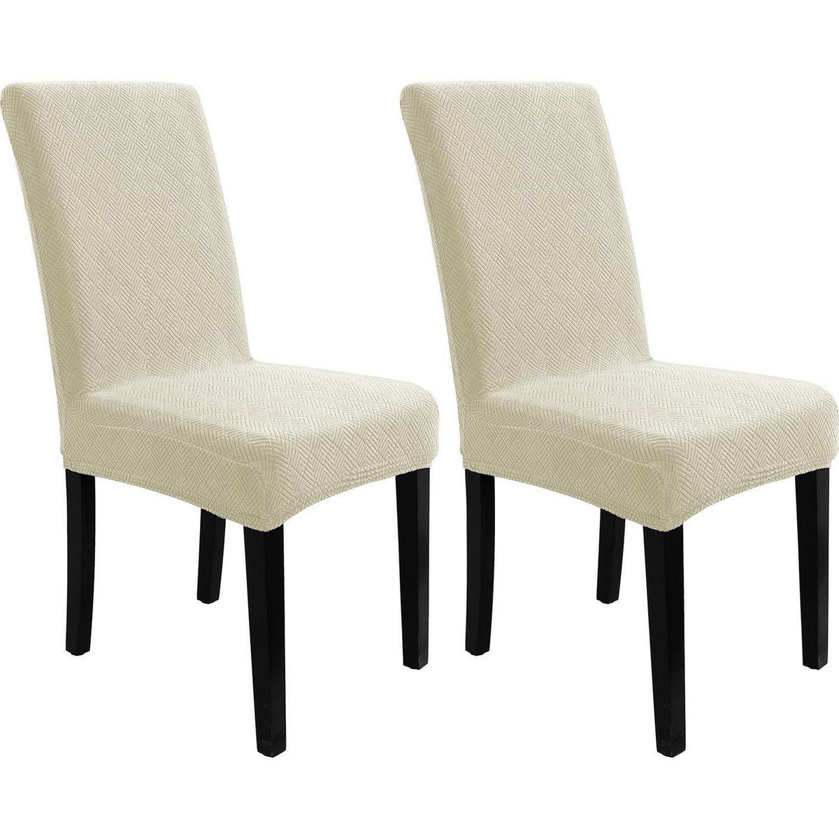 Stretch Stuhlhussen 2er Set – Beige Jacquardbezug