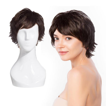 Kurze Pixie Perücke Damen Dunkelbraun mit Pony