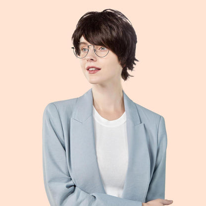 Kurze Pixie Perücke Damen Dunkelbraun mit Pony