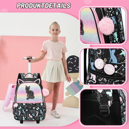 Schulranzen mit Rollen für Mädchen – Set mit Lunchtasche & Federmäppchen