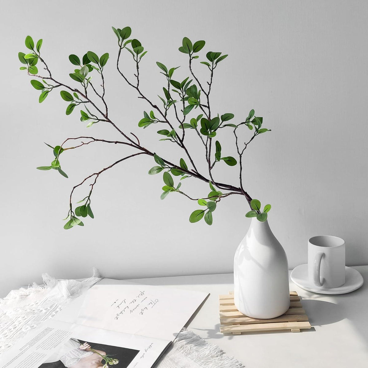 Künstliche Ficus Zweige 110 cm 3 Stück Grün Dekozweige für Hochzeit