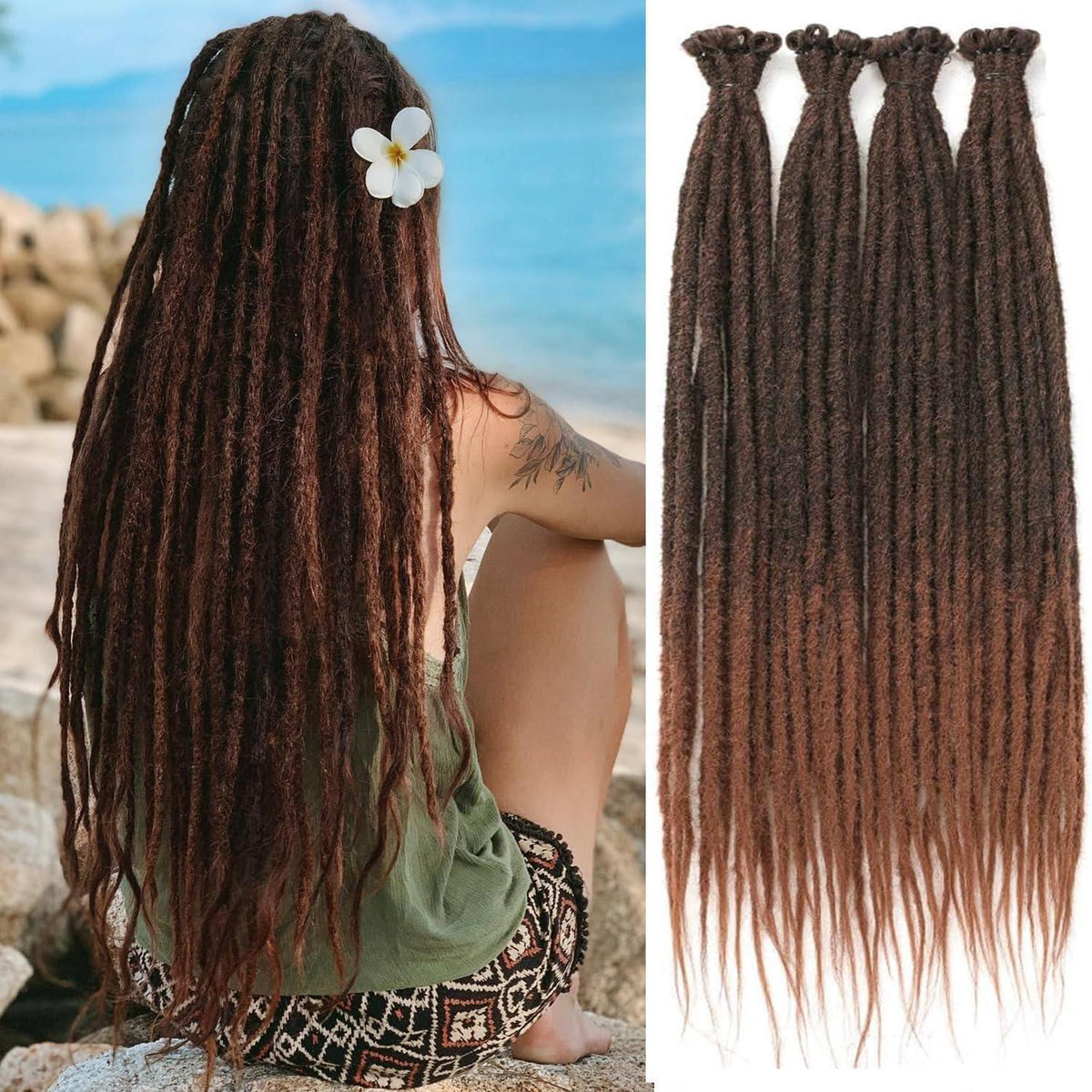 24 Zoll Braune Ombre Dreadlocks Extensions - 20 Stränge Handgemacht