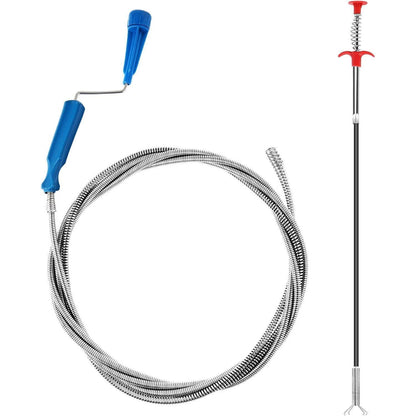Abflussreiniger 2er Set: 3m & 0.6m Rohrreinigungsspirale mit Greifer