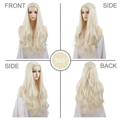 Khaleesi Cosplay Perücke – Lange, gewellte Zöpfe, Hellblond