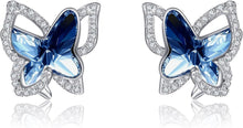 925 Sterling Silber Schmetterling Ohrringe mit blauen Kristallen
