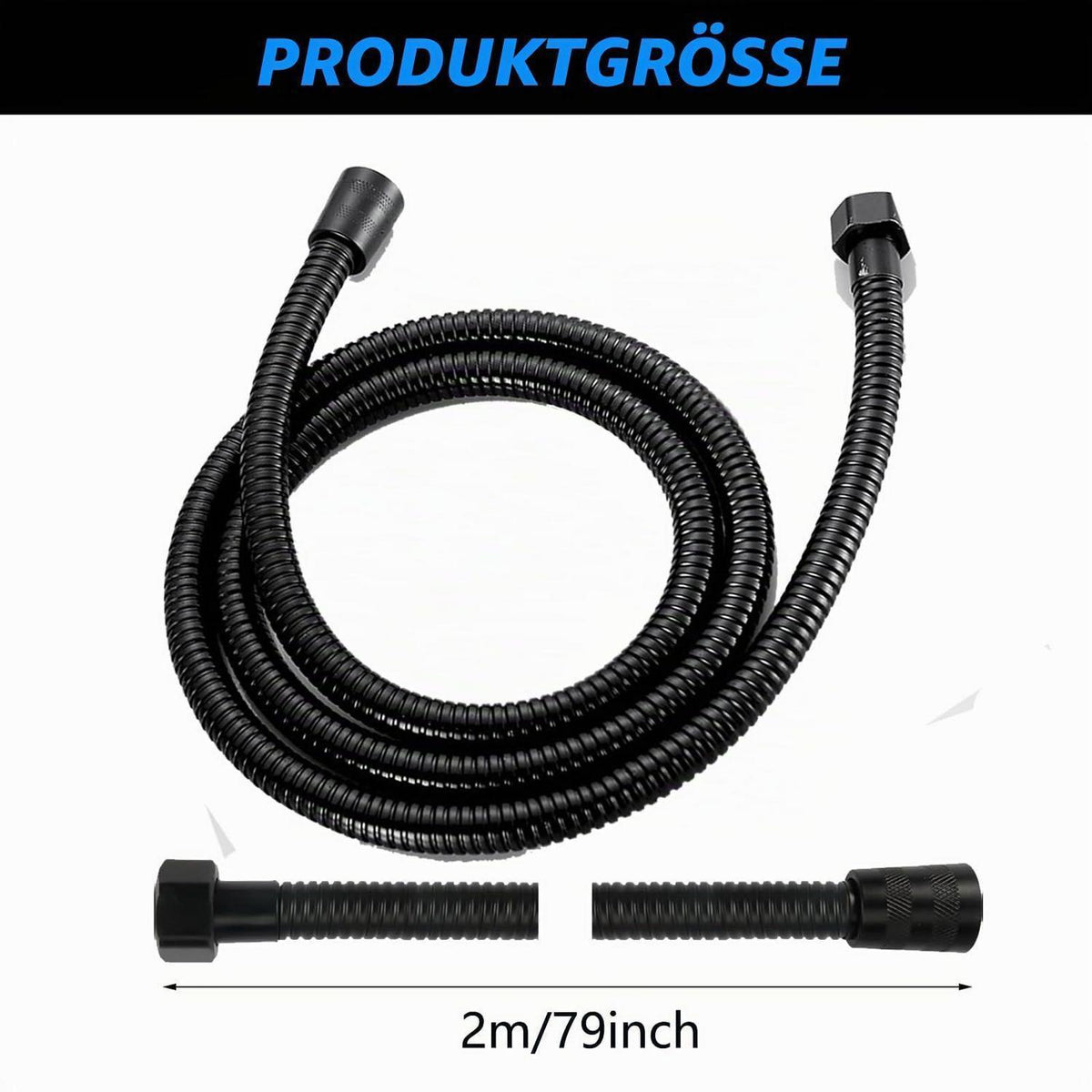 Duschschlauch Schwarz 2m Edelstahl Universal 1/2" Anschluss