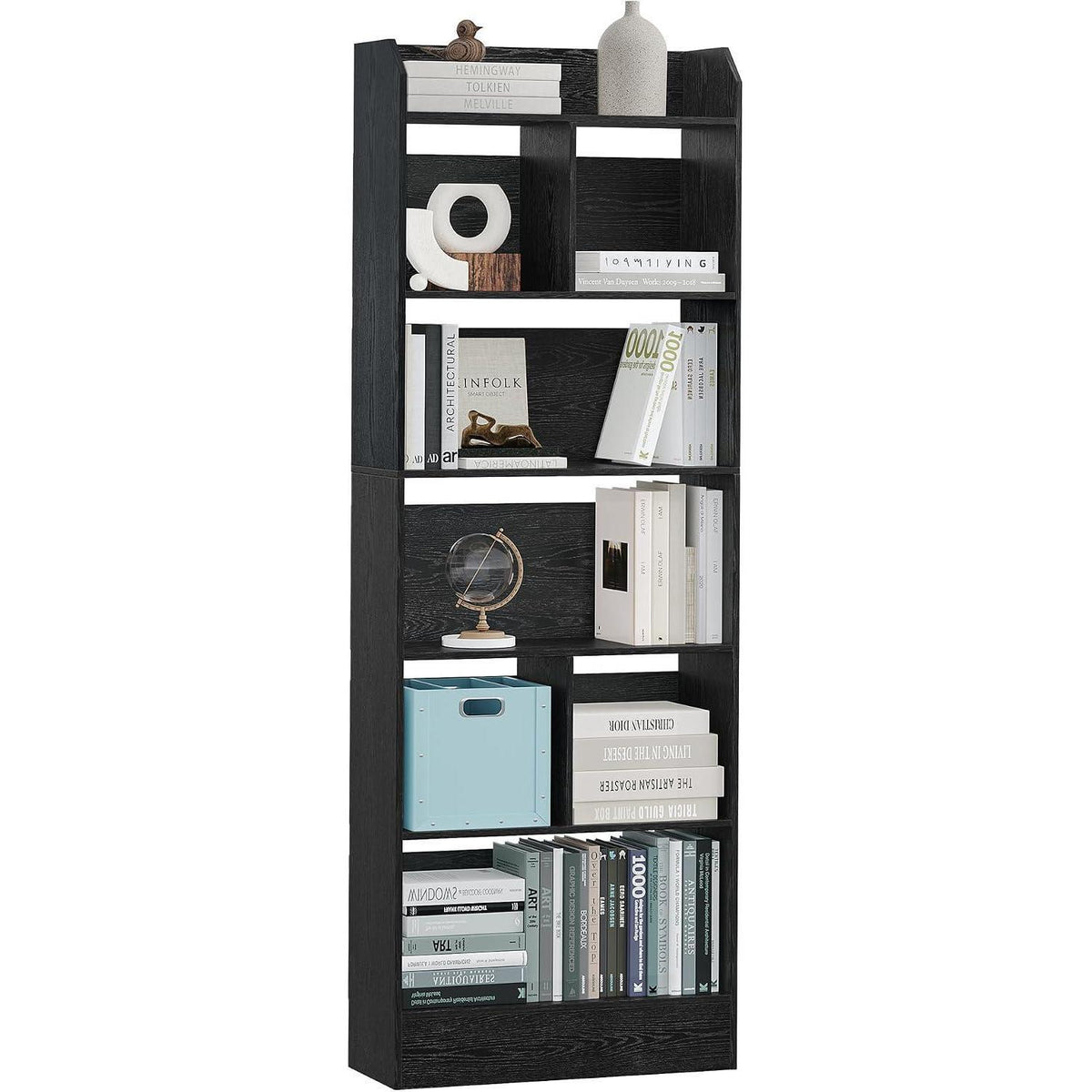 Schwarzes Bücherregal 6 Fächer – 24x60x170 cm | Standregal