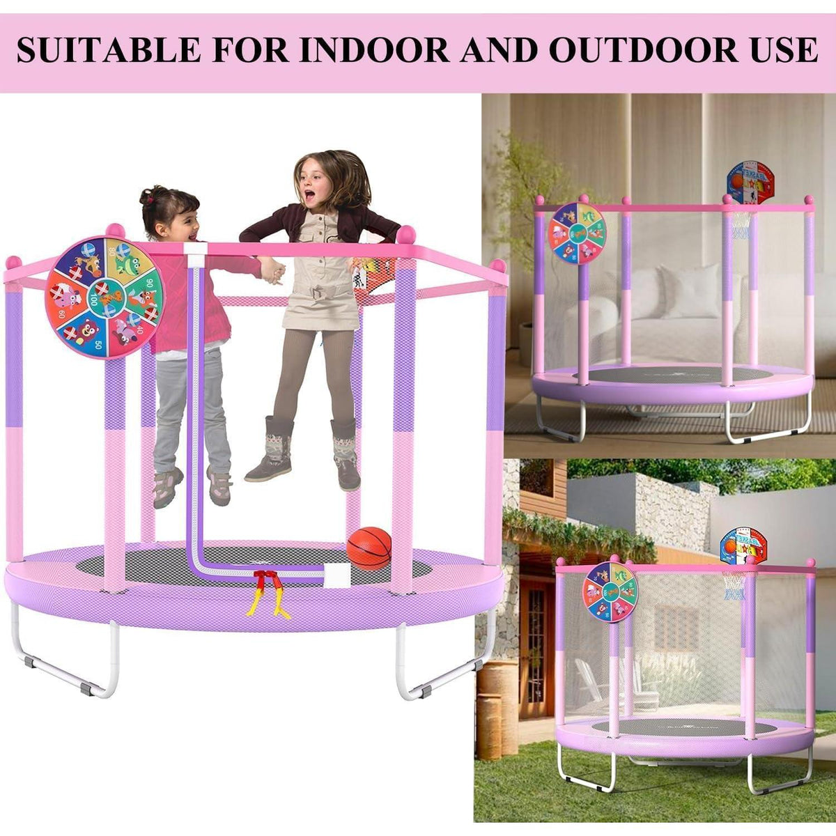 Kinder Trampolin 150cm mit Basketball & Sicherheitsnetz