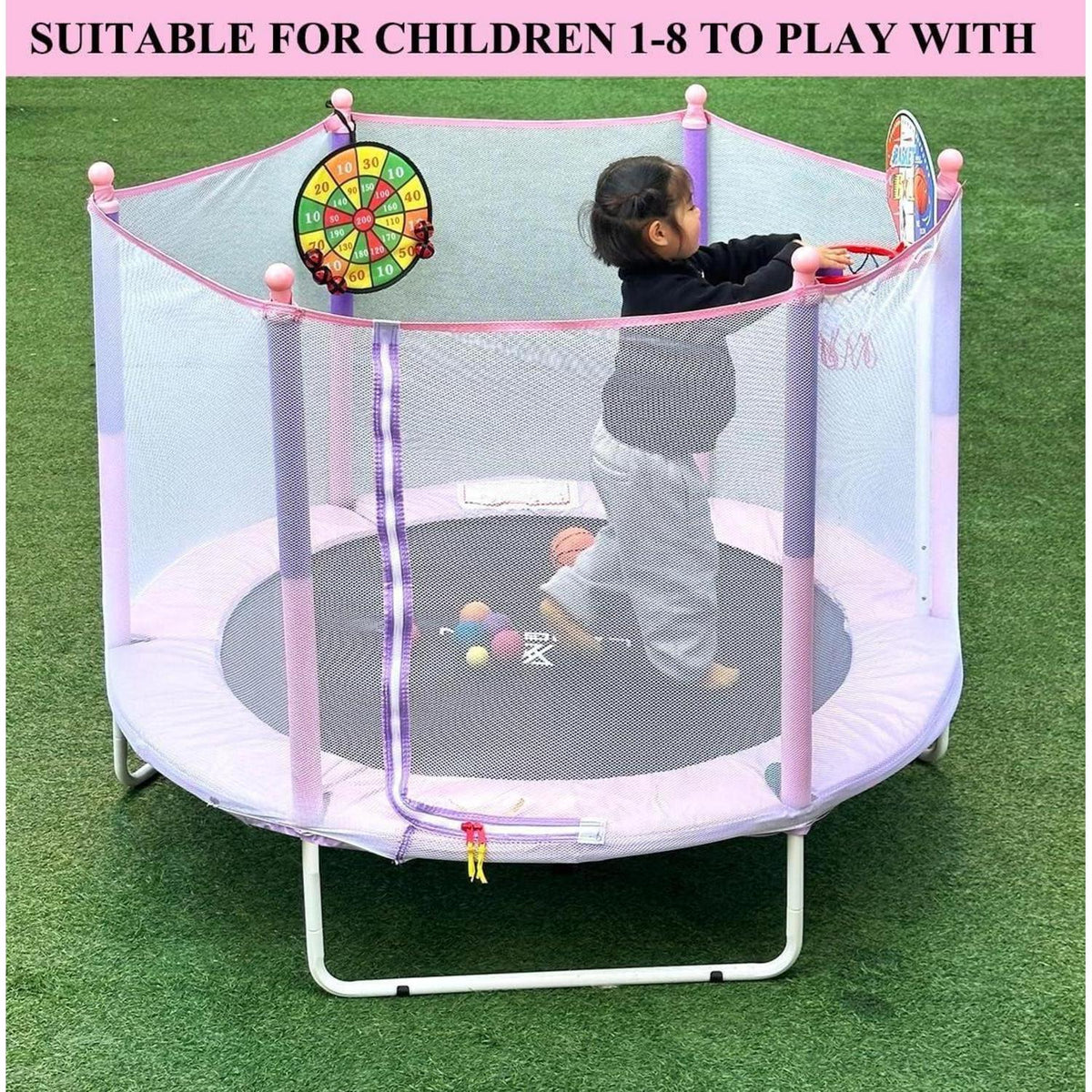 Kinder Trampolin 150cm mit Basketball & Sicherheitsnetz