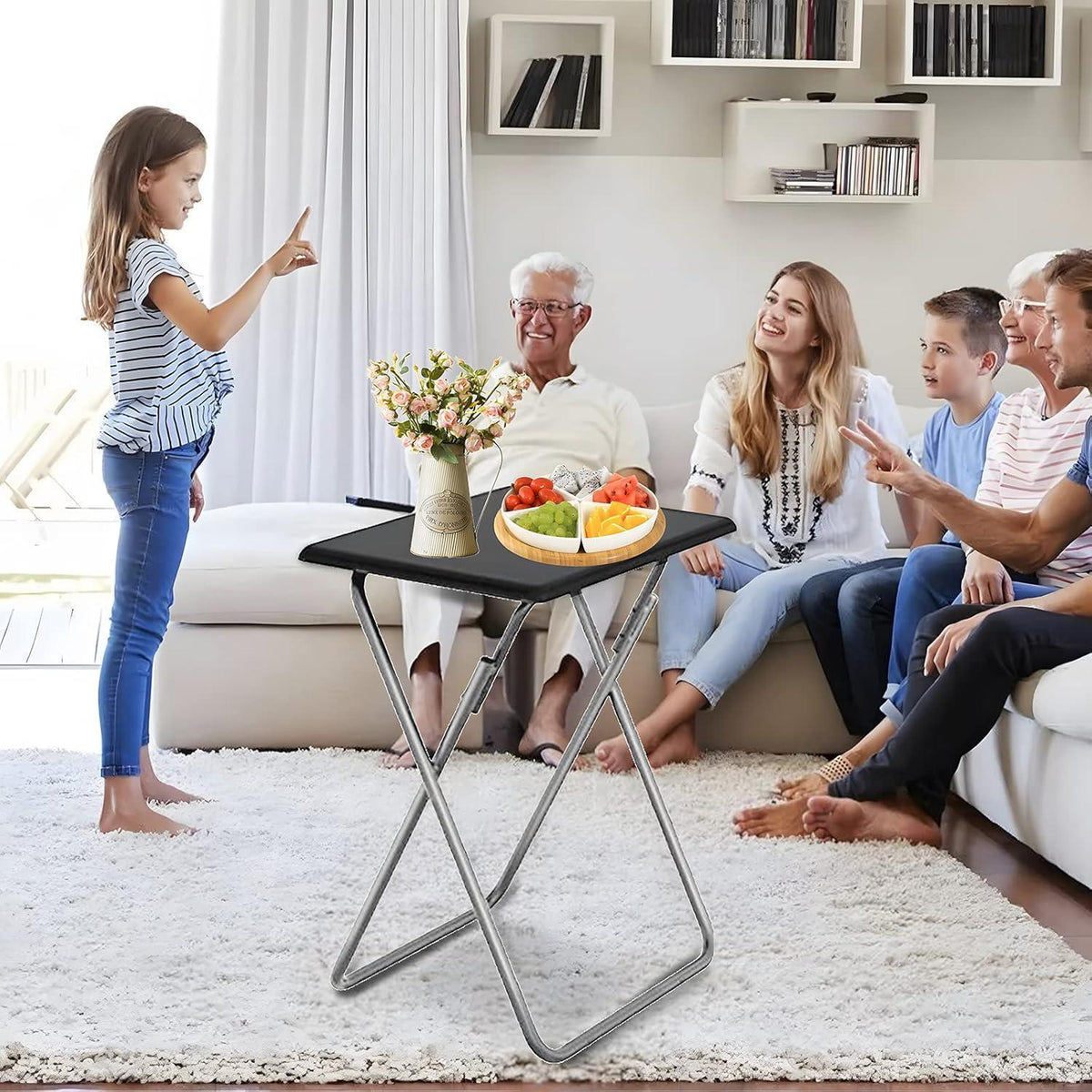 Klappbarer Beistelltisch für Balkon & Garten, 2er-Set Schwarz