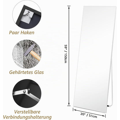 Standspiegel Weiß 150x51 cm – Gehärtetes Glas, PVC-Rahmen