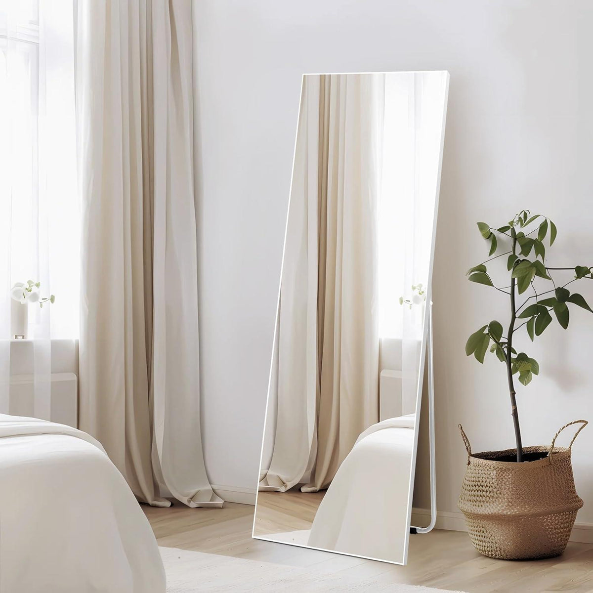 Standspiegel Weiß 150x51 cm – Gehärtetes Glas, PVC-Rahmen