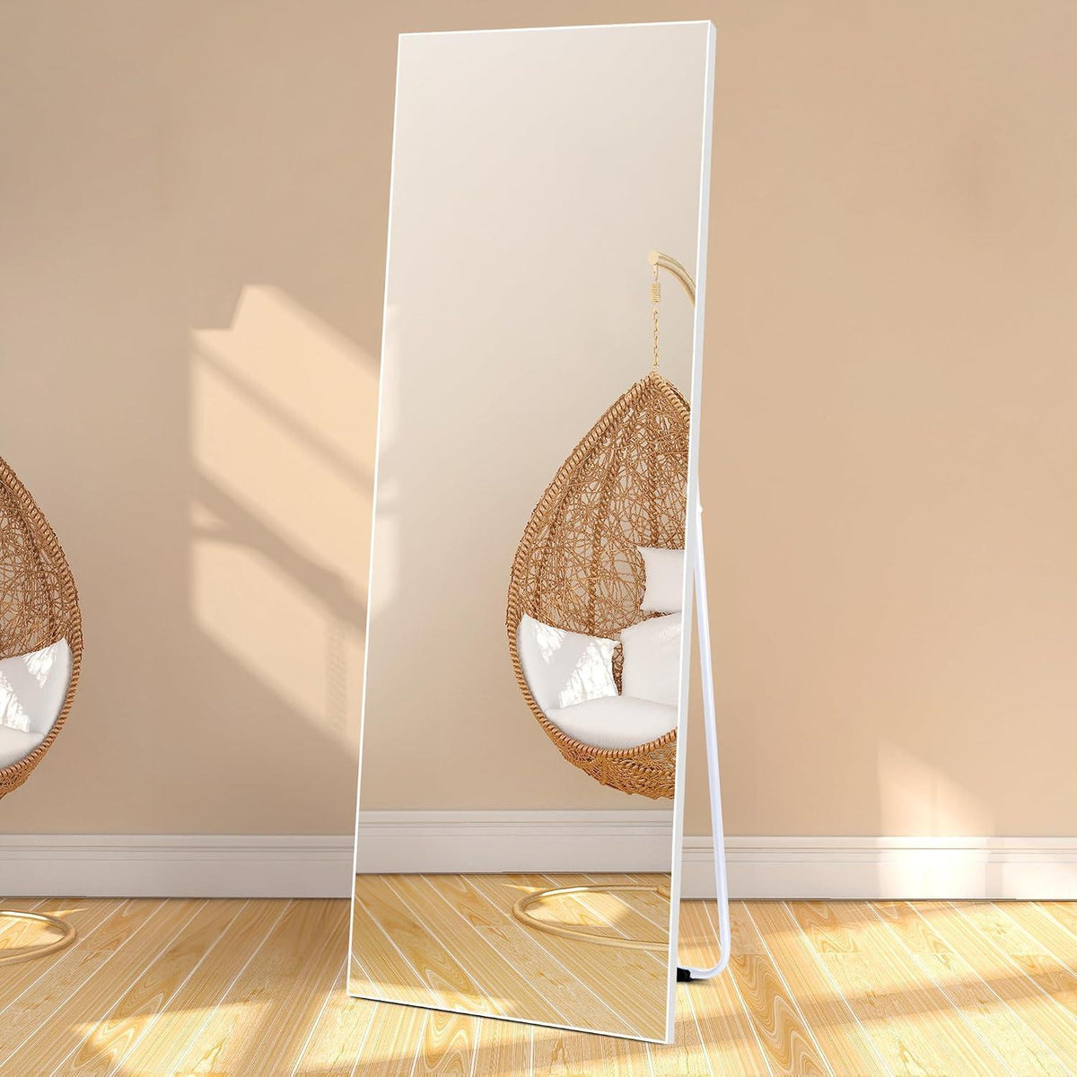 Standspiegel Weiß 150x51 cm – Gehärtetes Glas, PVC-Rahmen