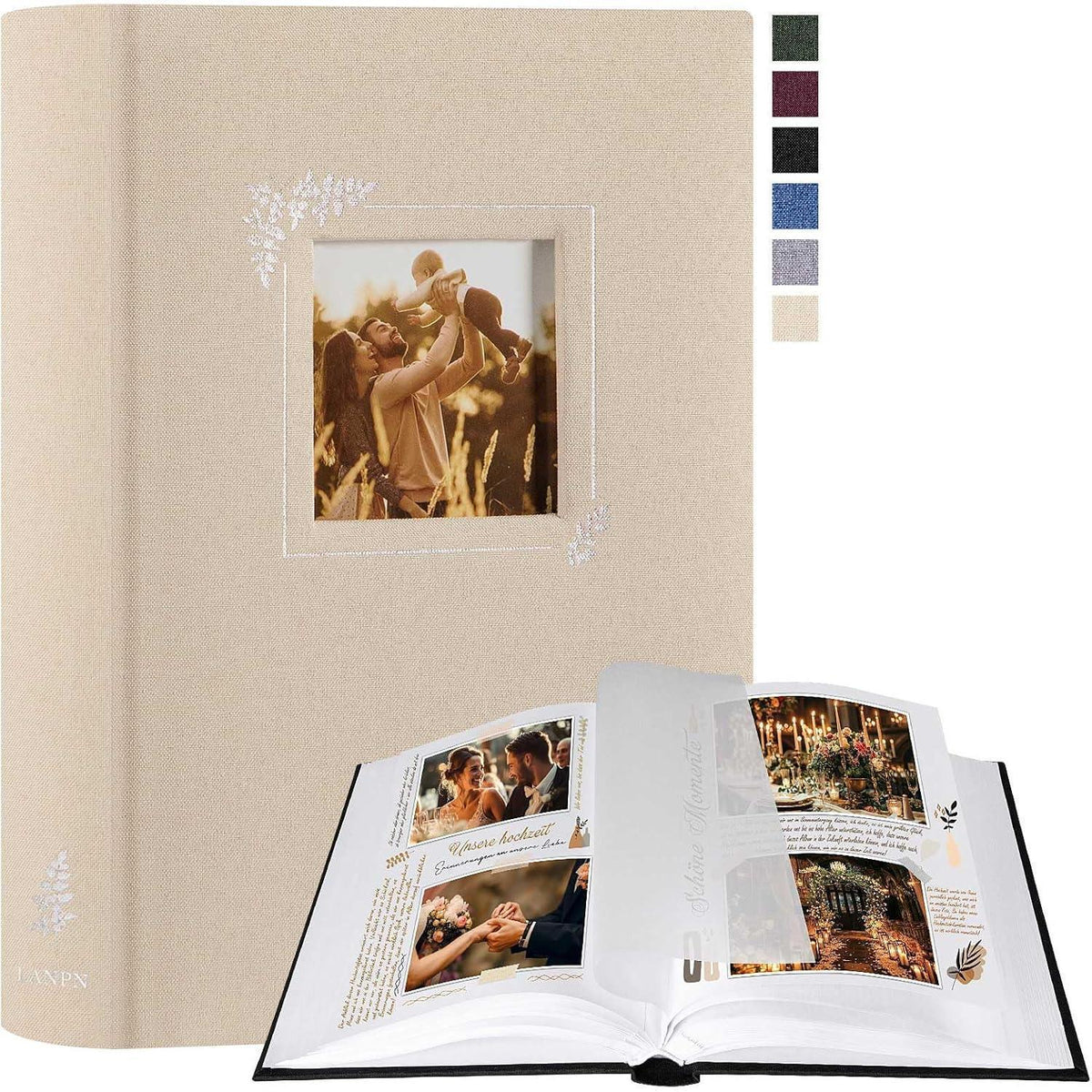 Fotoalbum zum Selbstgestalten, Leinen Buch mit Fenster, Beige