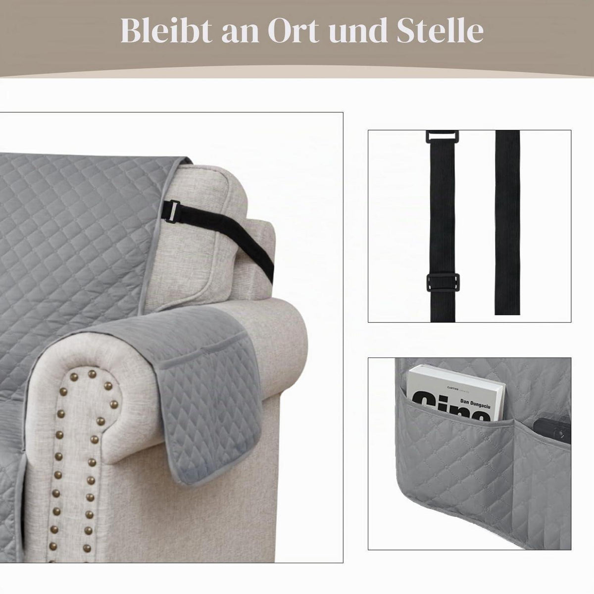 Sofaüberwurf 4 Sitzer wasserdicht rutschfest blassgrau