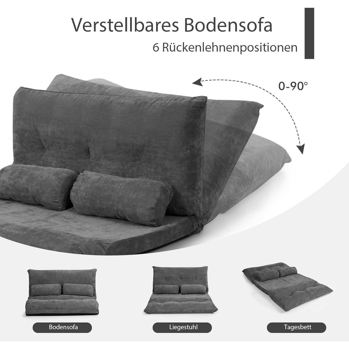 GOPLUS Bodensofa mit Schlaffunktion & Verstelllehne (Grau)