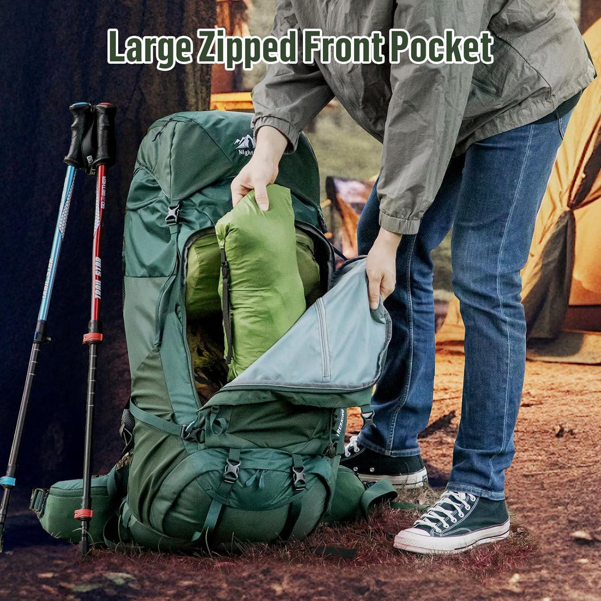 100L Trekkingrucksack Grün mit Regenschutz für Damen Herren