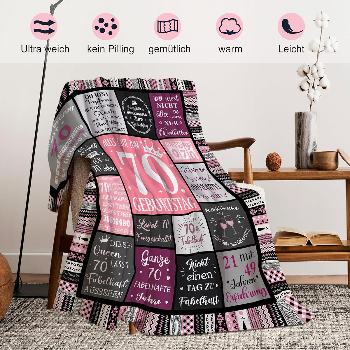 Yesbird 70. Geburtstag Frauen Geschenkdecke 150x130CM