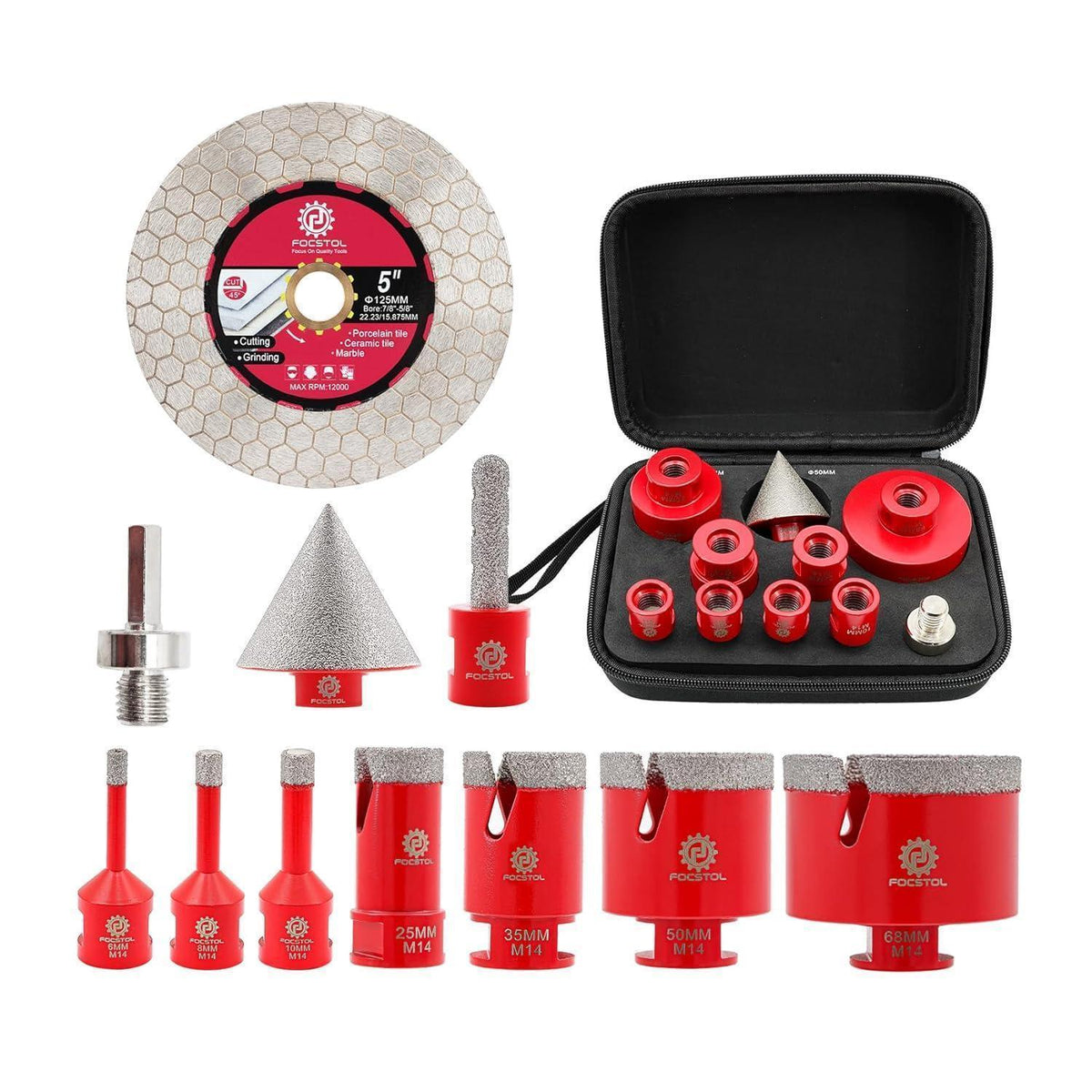 Diamant Fliesenbohrer Set 11tlg. M14 für Winkelschleifer & Bohrmaschine