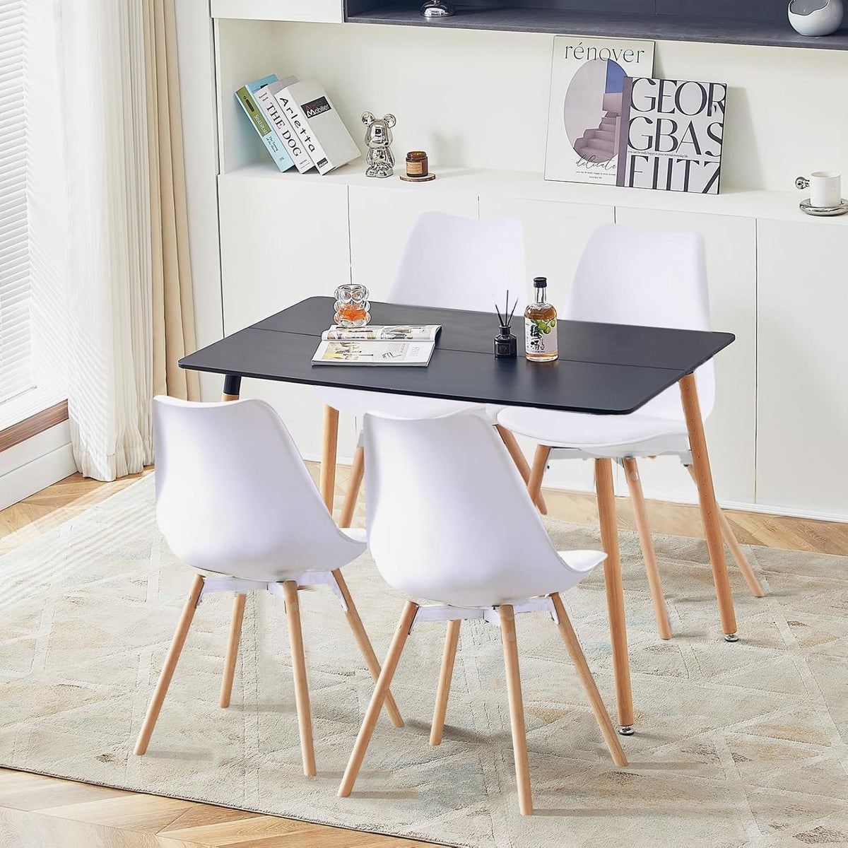 Esszimmergruppe Schwarz-Weiß: Tisch + 4 Stühle