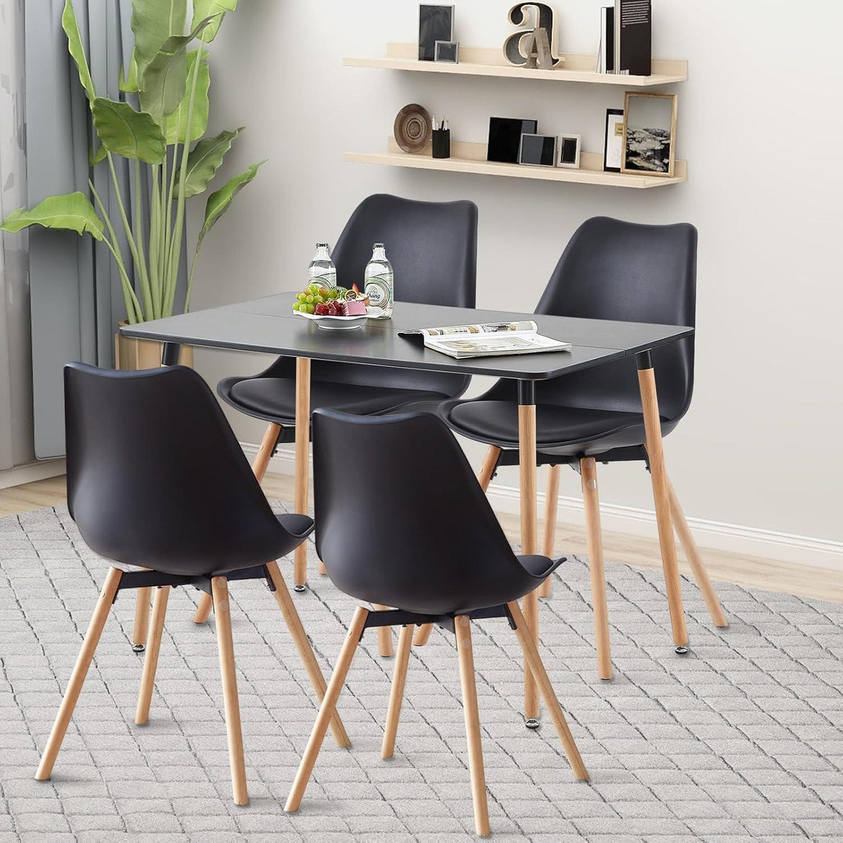 Esszimmergruppe Schwarz: Esstisch + 4 Stühle (110x70 cm)