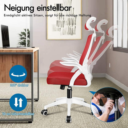 Ergonomischer Bürostuhl mit Kopfstütze und Lordosenstütze, Rot