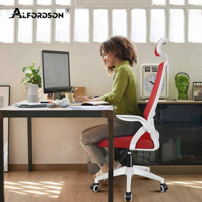 ALFORDSON Bürostuhl mit Kopfstütze Rot Lordosenstütze 180 kg Belastbarkeit