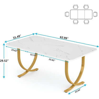 Moderner Esstisch Weiß & Gold | 160x80cm | Küchentisch für 6 Personen