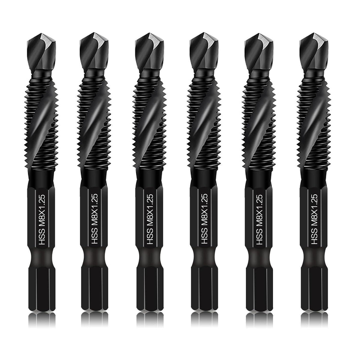 6er Set M8 Gewindebohrer mit Bohrer, 1.25mm Steigung