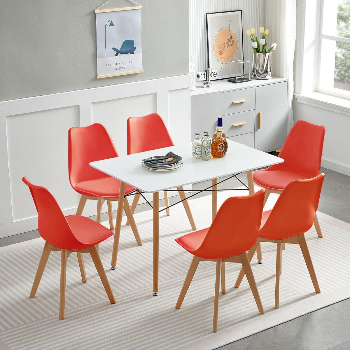 8 Esszimmerstühle Bugholz rot, skandinavisches Design
