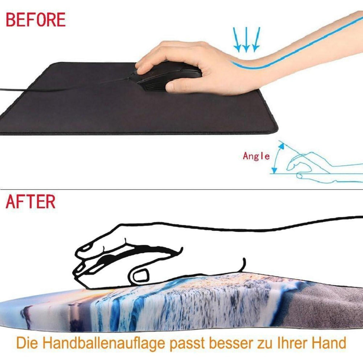 Ergonomisches Mauspad mit Handgelenkauflage, Meer & Strand