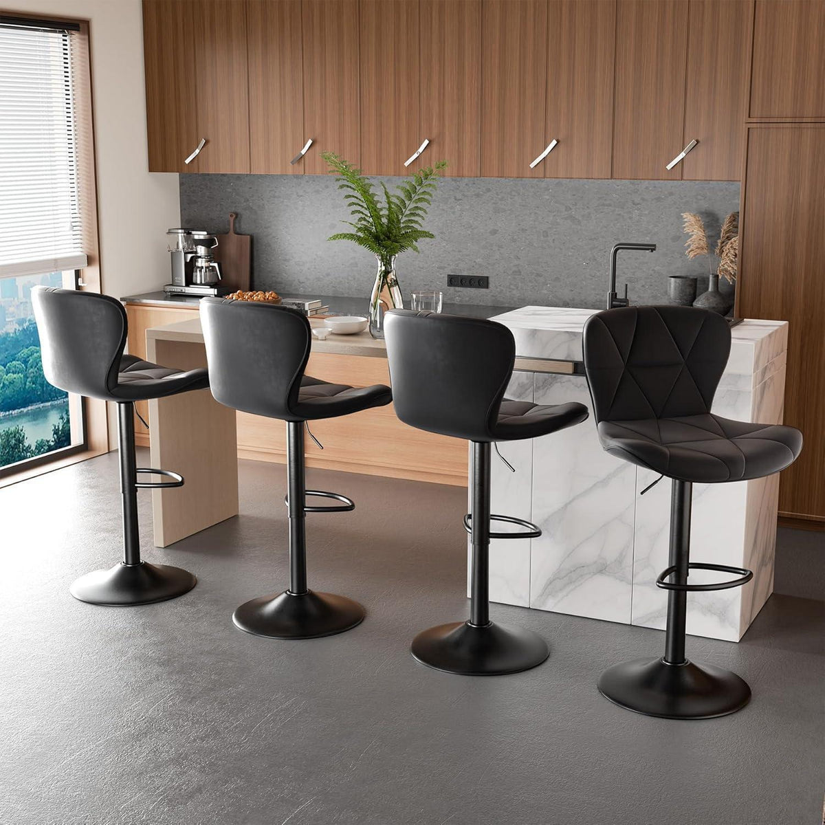 Barhocker 2er Set mit Rückenlehne, Höhenverstellbar, Schwarz
