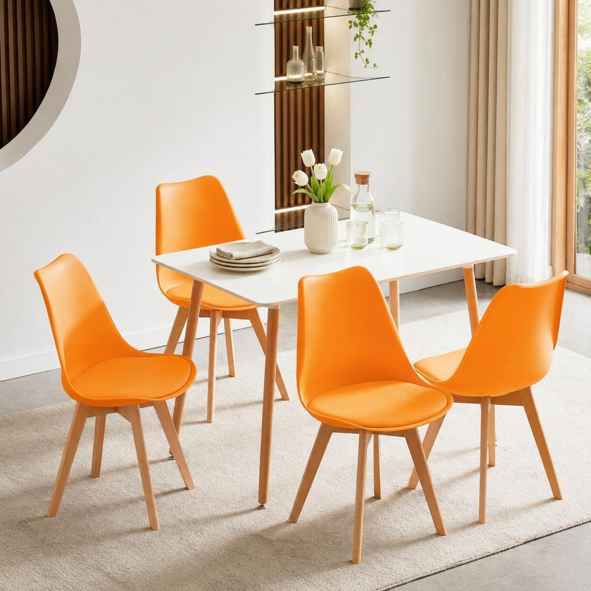 Esszimmerstühle Set 8 – Skandinavisch, Orange, Massivholz