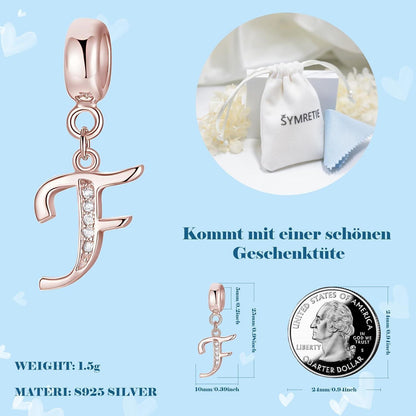 Damen Buchstabe Charm Anhänger 925 Sterling Silber Zirkonia Rose Gold