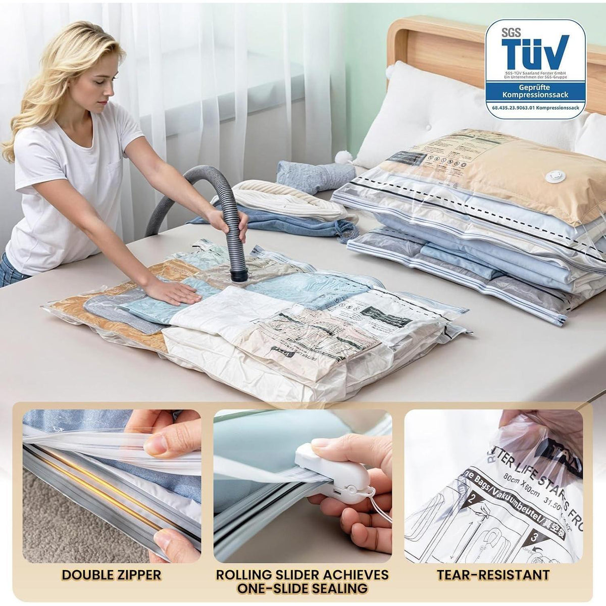 Vakuumbeutel Extra Groß 100x70 cm – 8er Set zum Platzsparen