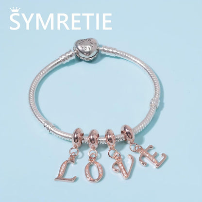 Damen Charm Anhänger Buchstabe A-Z Rosegold 925 Sterling Silber Zirkonia