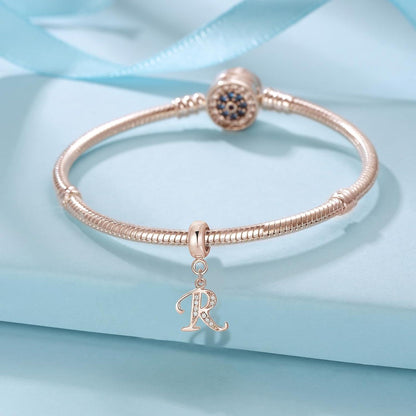 Damen Charm Anhänger Rose Gold Buchstabe A-Z 925 Sterling Silber Zirkonia