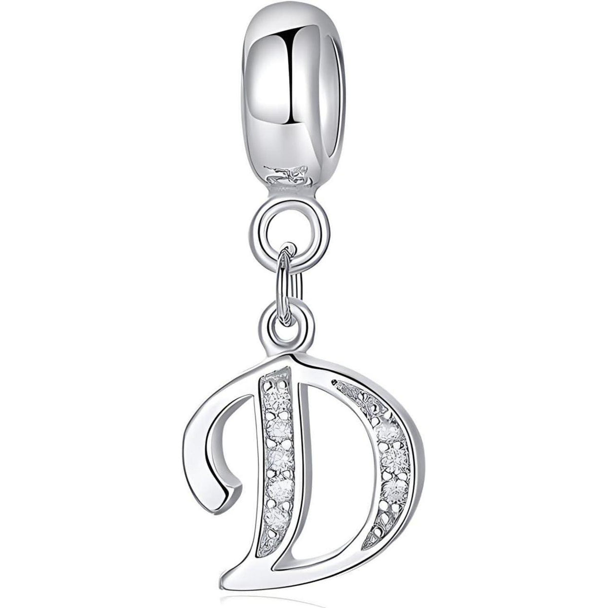 925 Sterling Silber Initial Charm Anhänger Buchstabe D Zirkonia