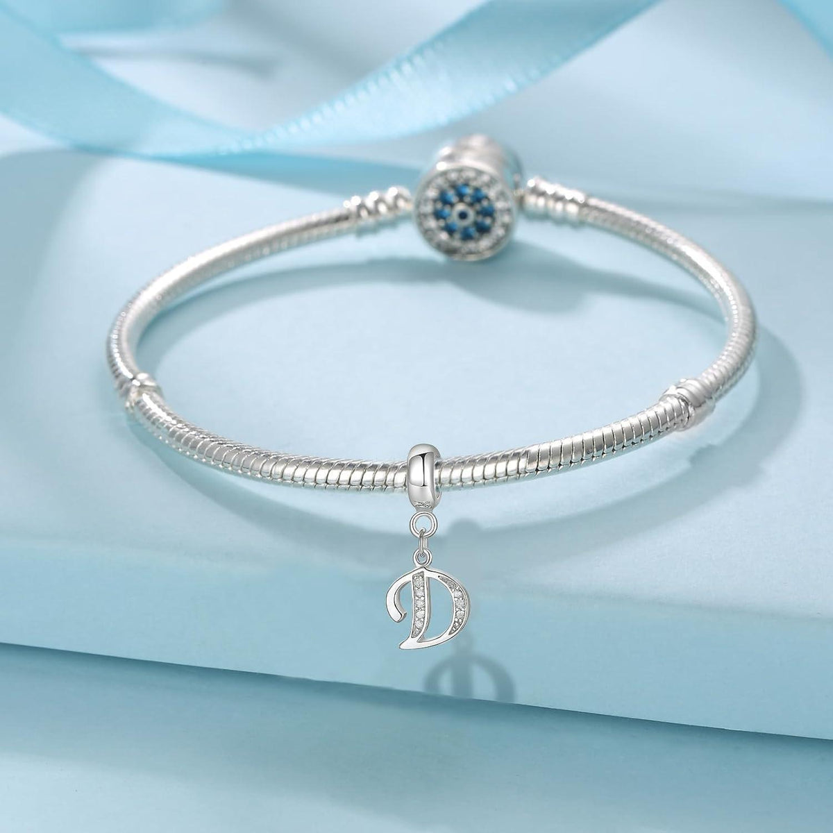 925 Sterling Silber Initial Charm Anhänger Buchstabe D Zirkonia