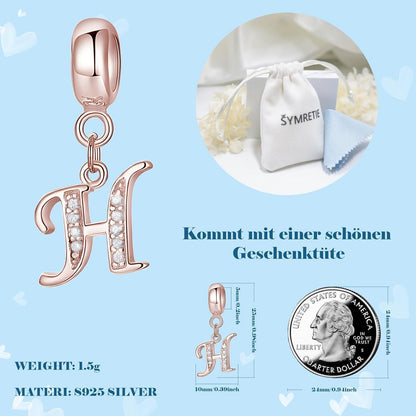 Damen Charm Anhänger Rose Gold Buchstabe A-Z 925 Sterling Silber Zirkonia
