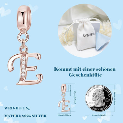 Buchstaben Charm Anhänger 925 Sterling Silber Zirkonia Rose Gold
