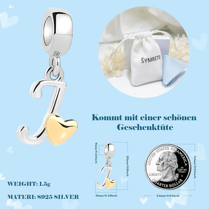 Buchstaben Charm Anhänger mit Gelbem Herz aus 925 Sterlingsilber