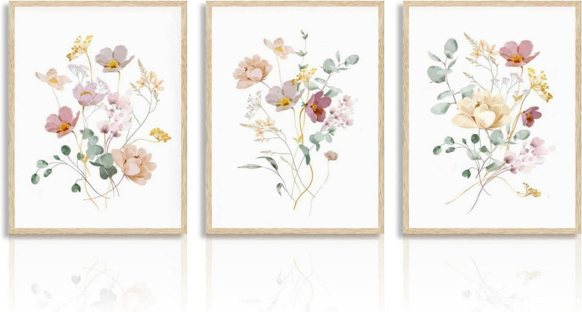 Aquarell Blumen Leinwand Bilder Set 30x40 cm 3er Pack