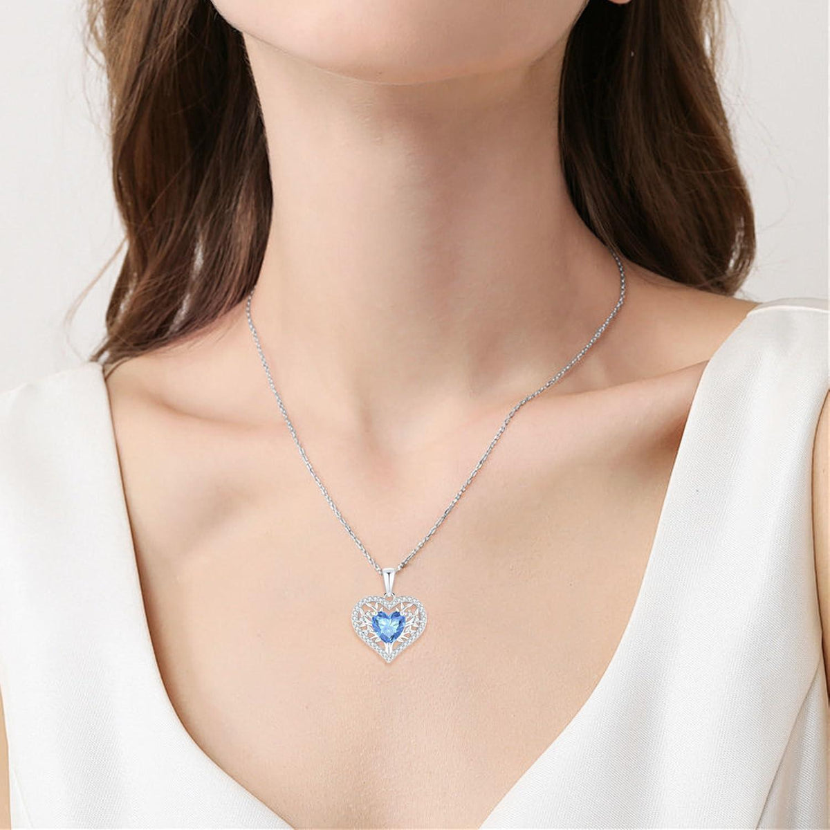 Silber Lebensbaum Herz Kette Damen 925 Sterling Silber Geburtsstein
