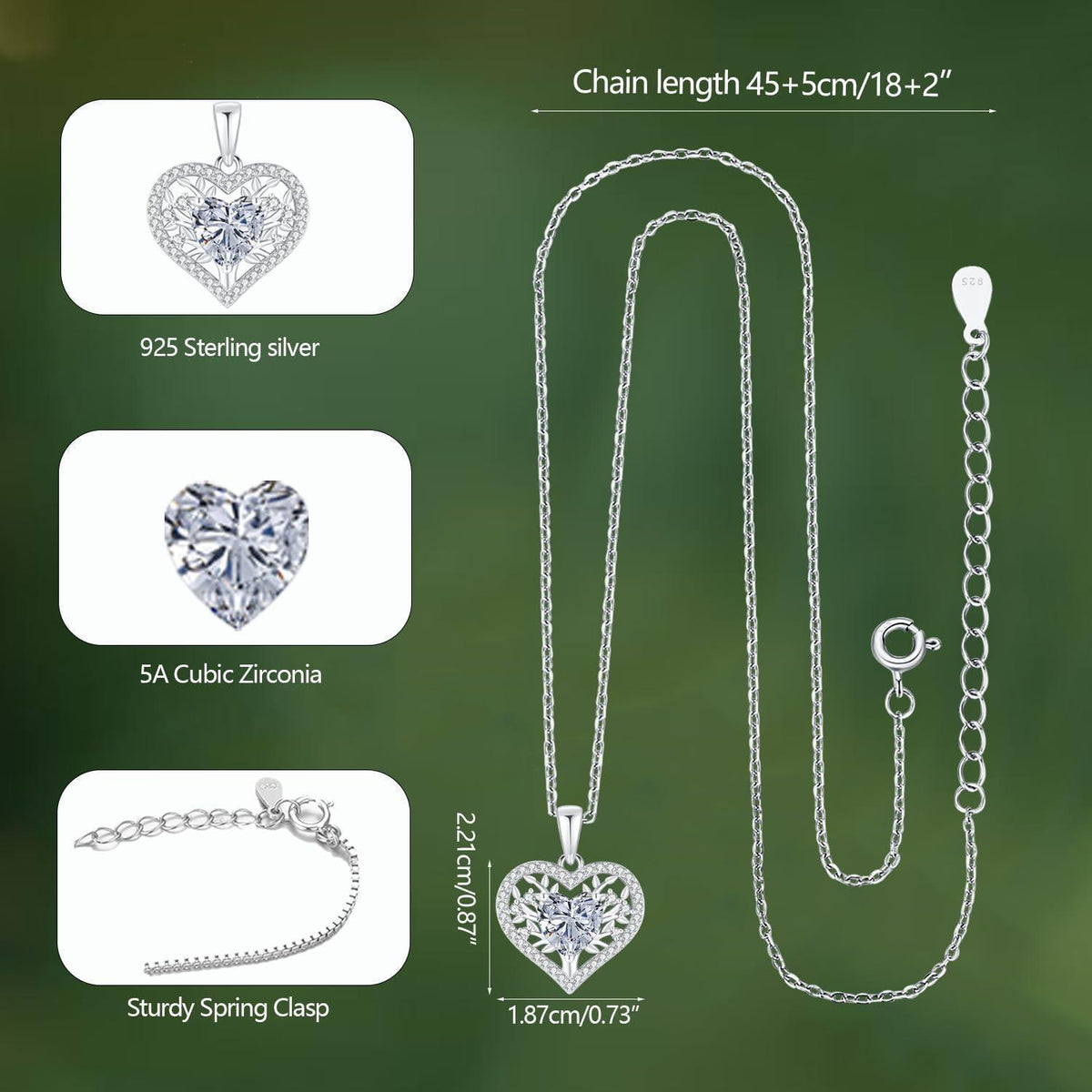 Lebensbaum Herz Kette Damen 925 Sterling Silber Geburtsstein
