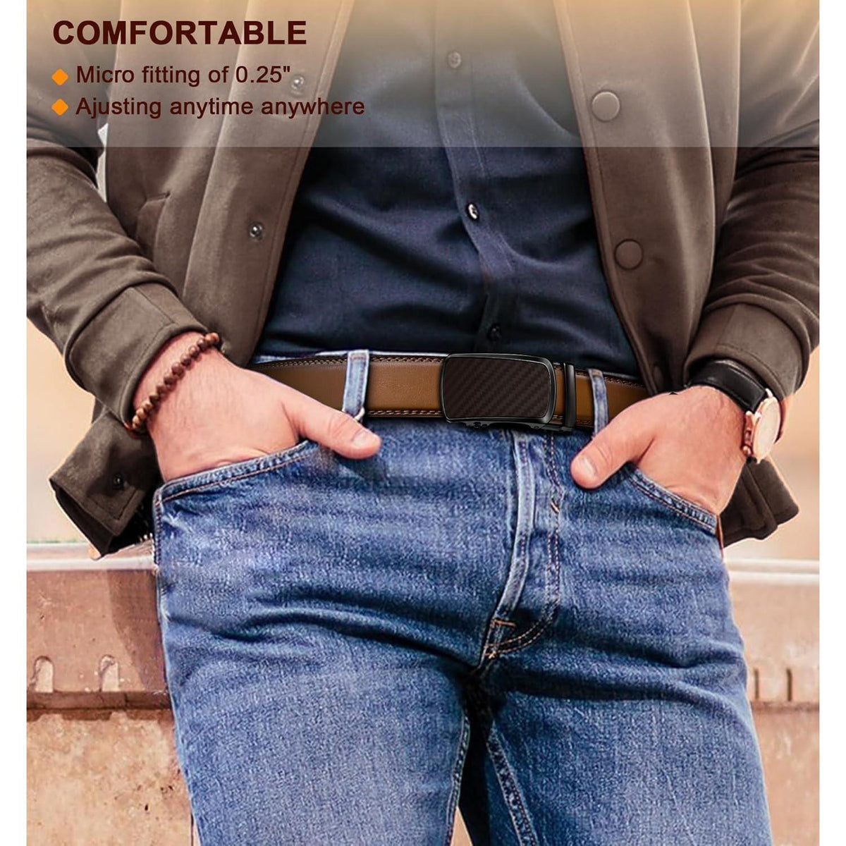 Herren Gürtel mit Automatikschließe, verstellbar in Lederoptik
