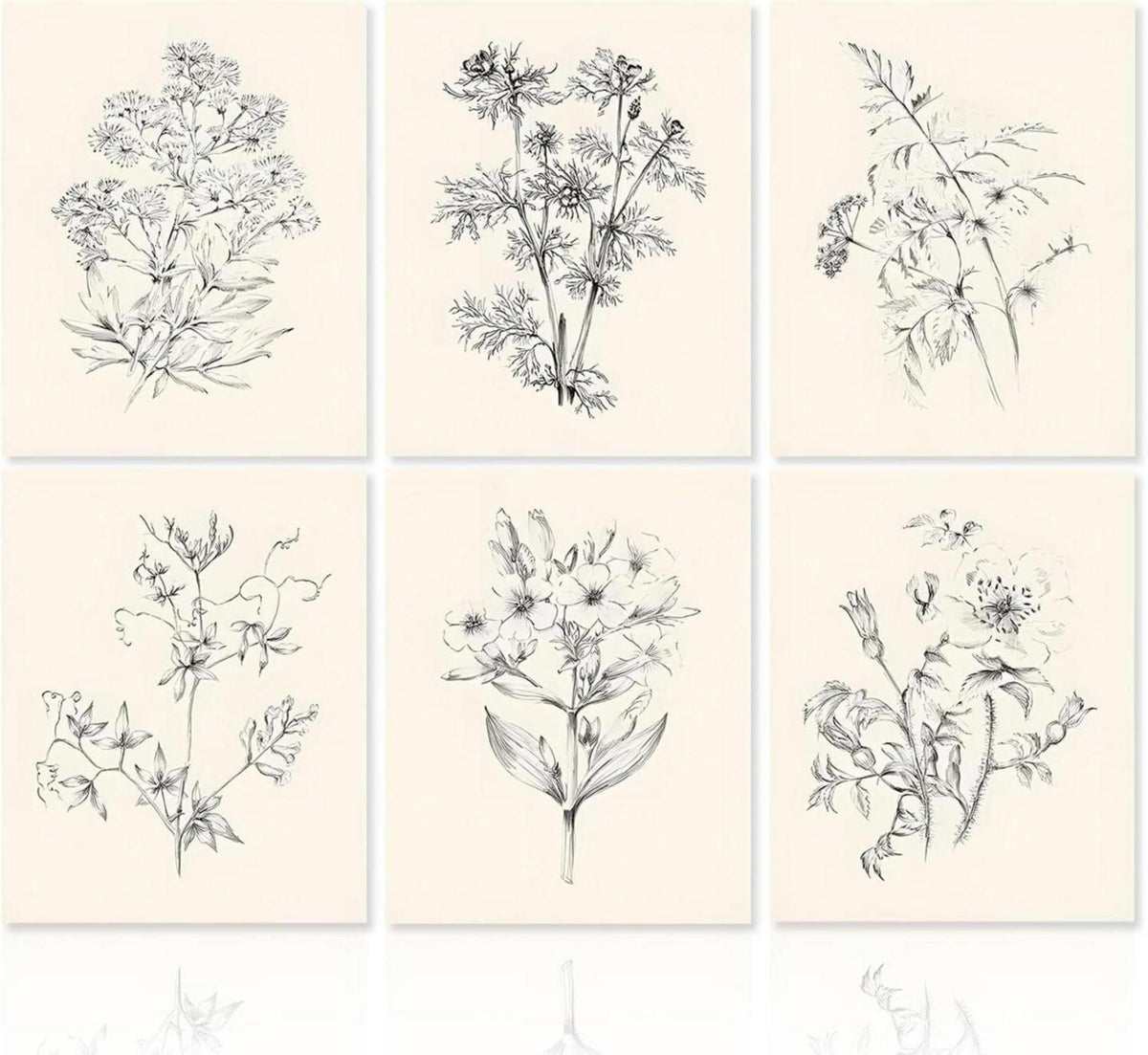Vintage Blumen Leinwand Bilder Wandposter Set 20x25 cm 6er Set