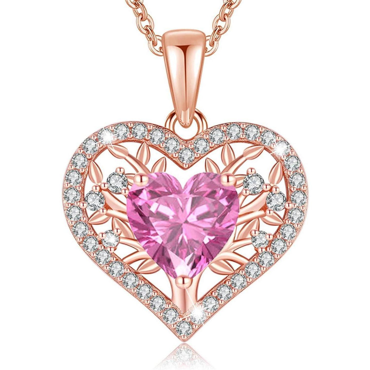 Silber Lebensbaum Herz Kette Damen 925 Sterling Geburtsstein